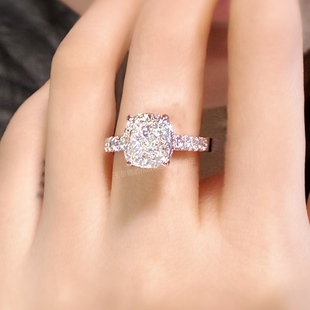 18K金复古轻奢高碳钻戒指女3克拉方糖雷迪恩切设计师款晚宴会高定