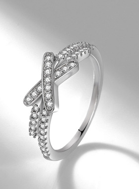 进口新款16号订做钻 X型交叉微镶满钻戒指女18K金对戒女饰品礼物