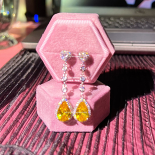 S925银针镀白金爱心水滴长款彩色高碳钻石耳环女耳钉耳饰节日礼物