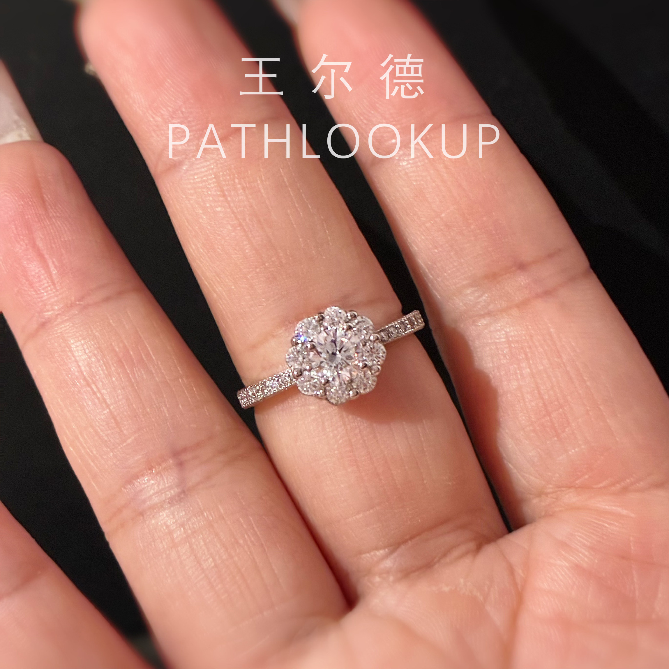45分巴黎小花高碳钻石戒指女 闪钻仿真密镶情侣对戒求婚结婚道具