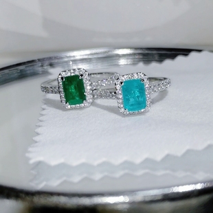 镀18K白金戒指女合成帕托石水晶轻奢戒指女INS风蓝绿小众配戒饰品