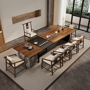 南美胡桃木新中式实木茶桌家用客厅办公室大型长方形茶几一桌多用