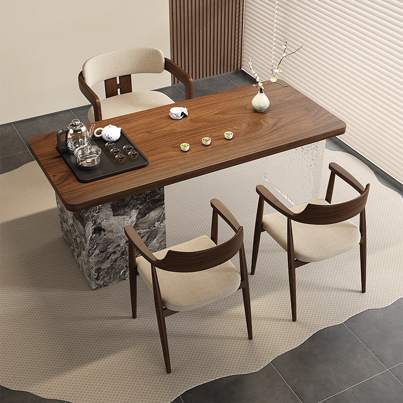 高端胡桃木家用客厅高级阳台桌椅组合现代简约实木茶桌轻奢泡茶台