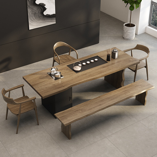 实木大板茶桌椅组合现代简约办公室嵌入一体式功夫茶台新中式茶桌