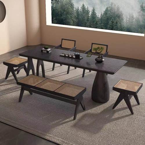 新中式实木茶桌椅组合白蜡木胡桃木设计师会议办公桌一体两用茶台