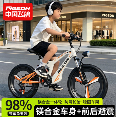飞鸽儿童自行车6到12岁10-15新型镁合金车架双碟刹单车男孩山地车