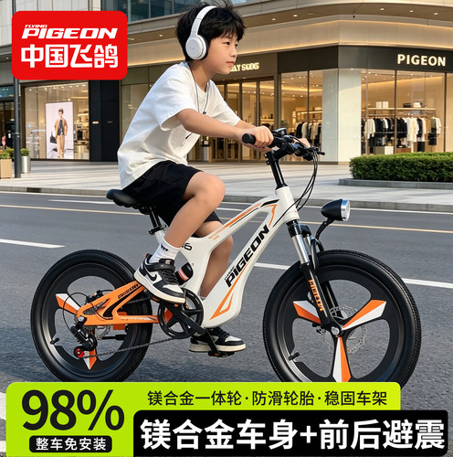 飞鸽儿童自行车6到12岁10-15新型镁合金车架双碟刹单车男孩山地车