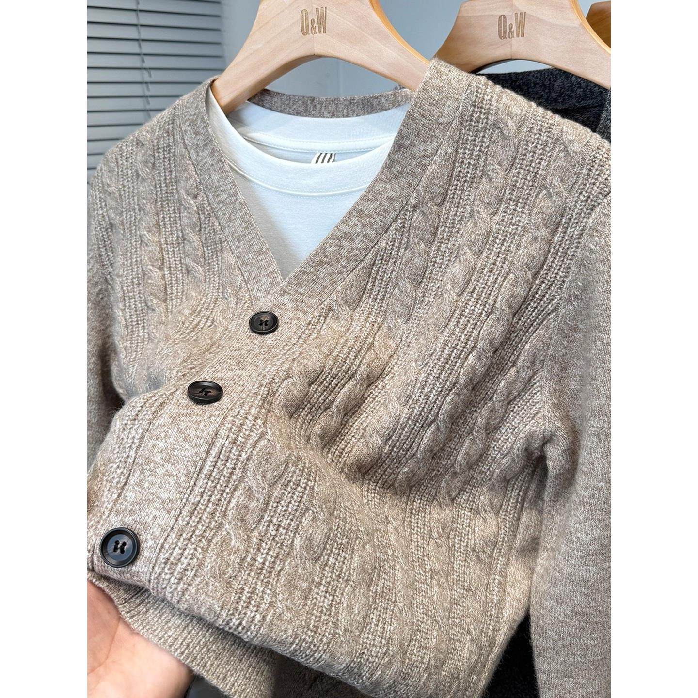 经典麻花针织开衫男V领秋冬季新款爸爸装中老年毛衣外套休闲外搭,男装,针织衫/毛衣,淘宝优惠券,粉丝福利购,淘宝优惠卷