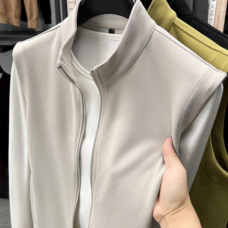 春夏男士螺纹针织马甲2025新款立领无袖马夹个性拉炼商务气质坎肩