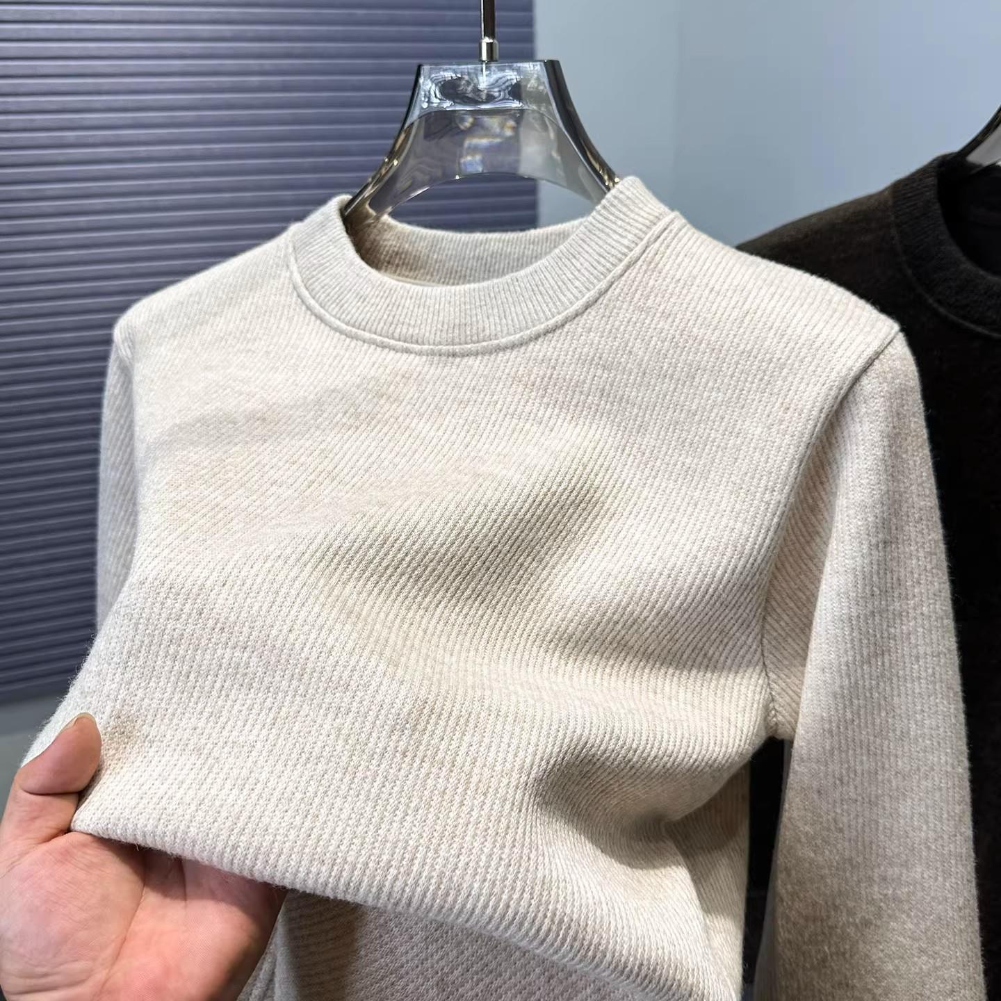 一体绒加绒加厚毛衣男半高领冬季纯色针织打底衫男内搭保暖上衣服