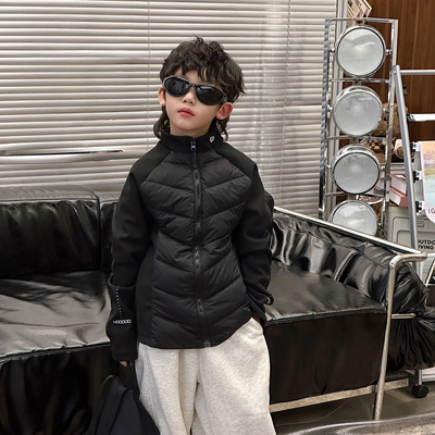 校服神器男童轻薄羽绒服内胆秋冬儿童黑色短款外套小学生男孩冬装