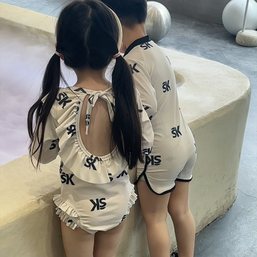 儿童游泳衣兄妹装男女童长袖防晒连体泳装韩国小宝宝温泉度假衣服