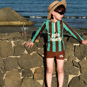 男童分体泳衣长袖 儿童条纹游泳衣韩国小男孩宝宝海边度假防晒泳装