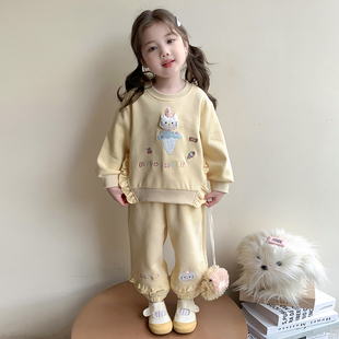 女童卫衣套装春秋季新款儿童黄色绣花两件套可爱女孩宝宝纯棉春装