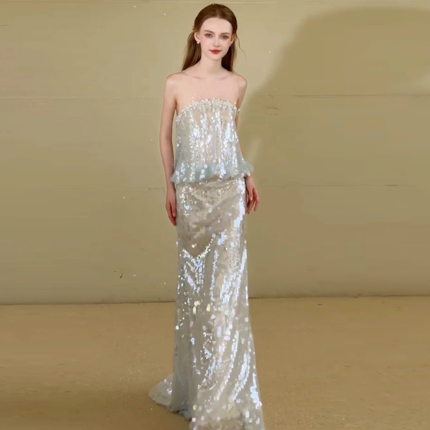 轻婚纱礼服女抹胸订婚年会亮片修身鱼尾宴会长裙高端2025新款轻奢,女装/女士精品,礼服/晚装,淘宝优惠券,粉丝福利购,淘宝优惠卷