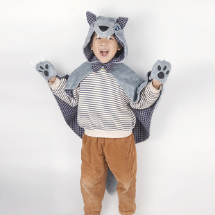 男童万圣节小红帽童话大灰狼外婆毛绒披风有尾巴扮演服装秋冬包邮