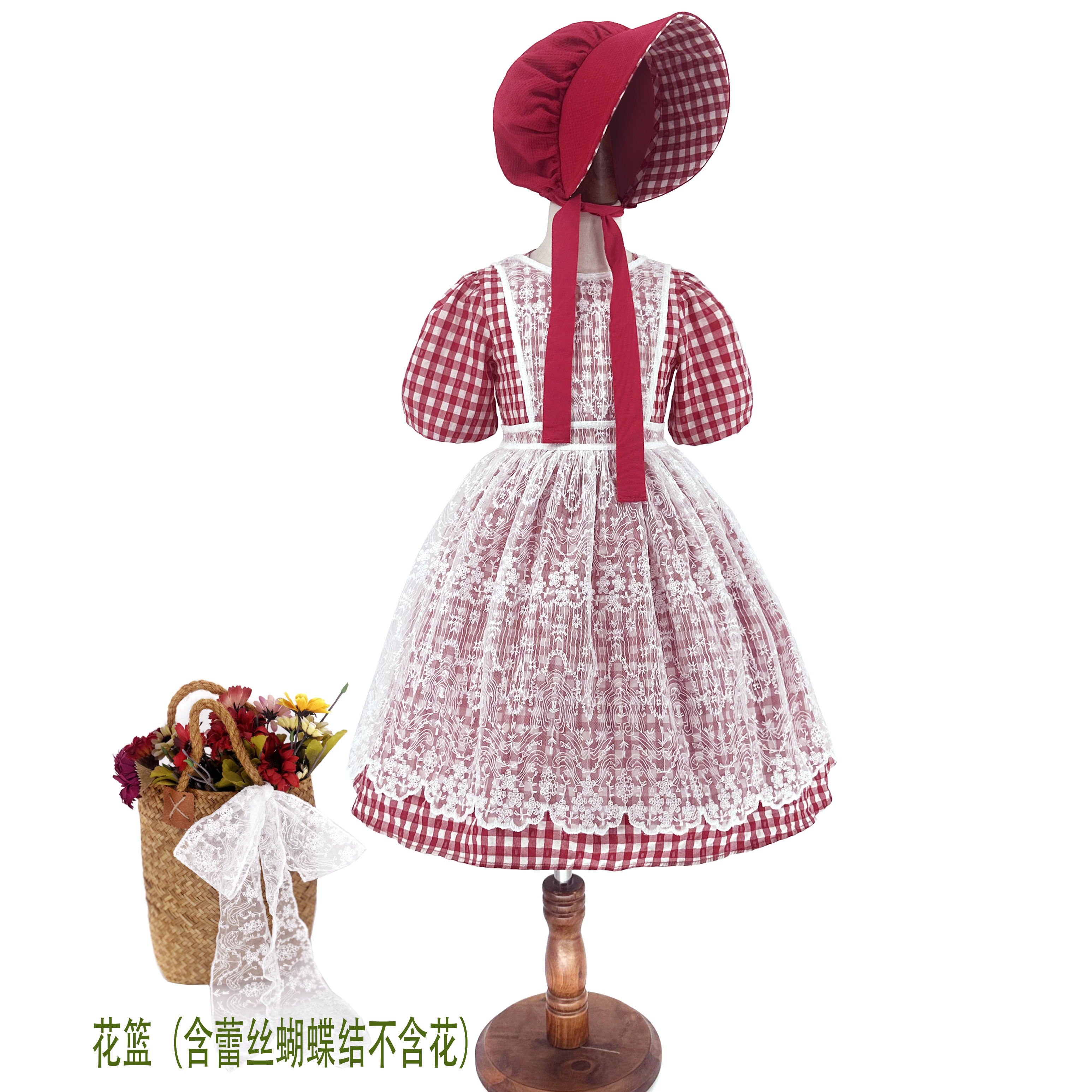 女童夏季棉短袖小红帽扮演连衣裙撑蓬蓬裙复古乡村万圣节舞台童话