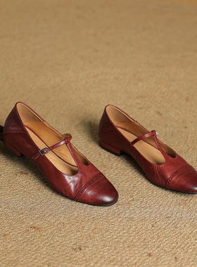 CX意大利重工水洗头层牛皮！2026新款老钱风玛丽珍通勤浅口单鞋女