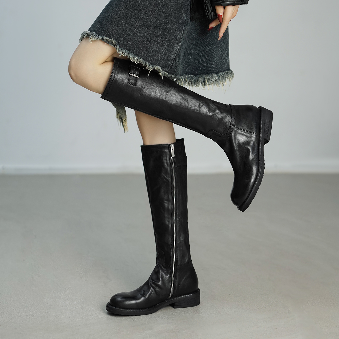 新款显瘦骑士靴英伦风复古长筒靴