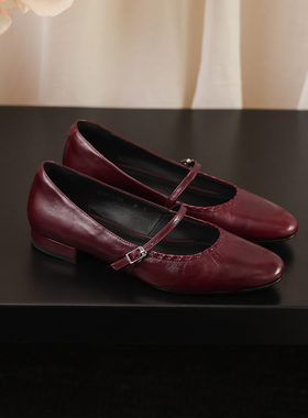 CX意大利重工水洗头层牛皮！2026新款老钱风玛丽珍通勤浅口单鞋女