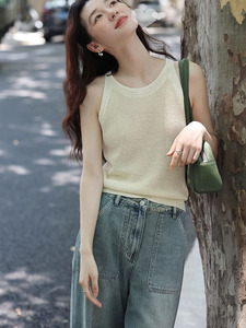 夏日青柠薄透设计感针织女背心肌理软糯短款显瘦纯色内搭小吊带夏
