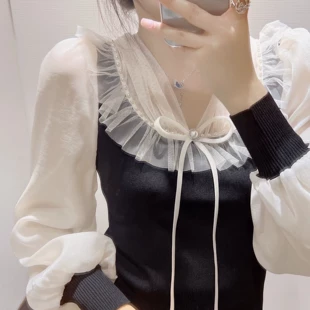 针织衫 2022春季 T恤女WG07S9BN2007 YT&UR 超仙法系名媛v领紧身长袖