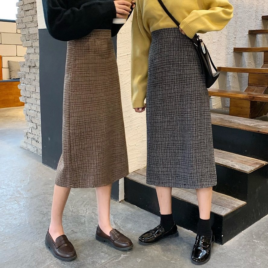 Paige Show thin lattice skirt Autumn and winter new pattern Korean Edition chic Confidante Mid length version Versatile Split ends Straight skirtin the Women's clothing/Boutique , Skirts  category - from Buy2taobao.com to provide professional Taobao agent buy service