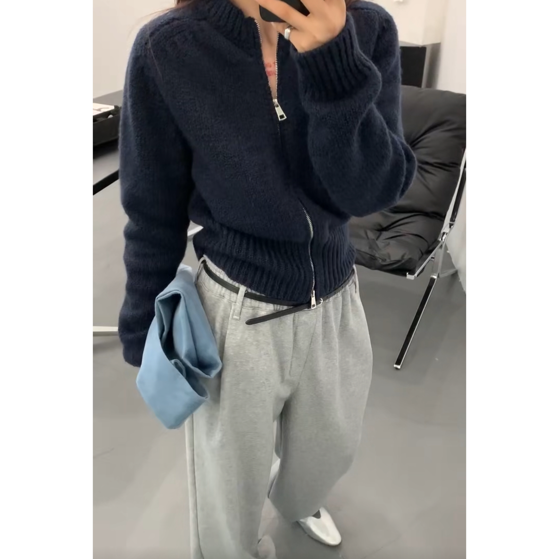 SEEU SEEU SEEU 羊毛圆领休闲百搭简约拉链开衫