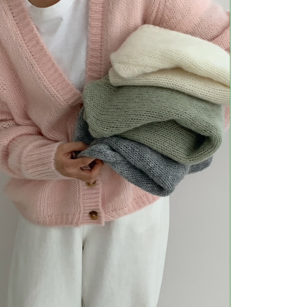 STATEMENT 复古慵懒风V领宽松休闲针织开衫(含30%羊毛)