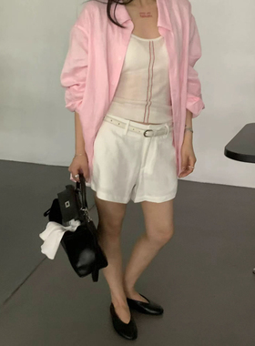 seeu seeu seeu 韩系休闲百搭宽松轻薄透气100%亚麻定染衬衫