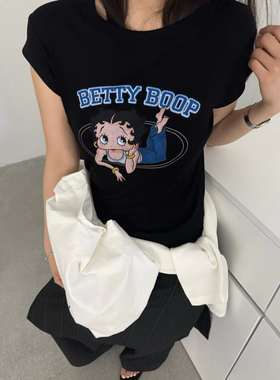 seeu seeu seeu 贝蒂小姐休闲正肩小飞袖印花短袖T恤