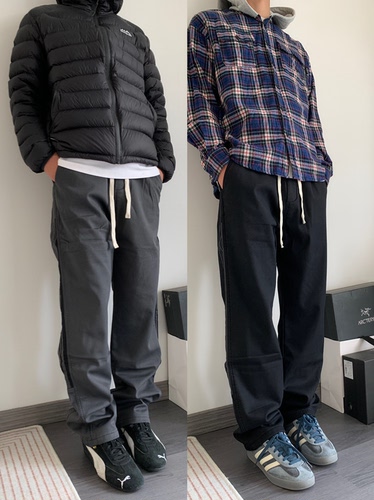 CAGT 秋冬简约条纹休闲裤加绒学生运动长裤潮黑灰百搭宽松直筒男