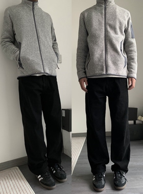 CAGT 秋冬原色纯黑牛仔裤通勤韩版显瘦修身潮情侣微弹阔腿长裤子