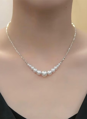 碎银子珍珠项链女微笑锁骨链