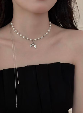 法式复古珍珠鱼尾吊坠项链