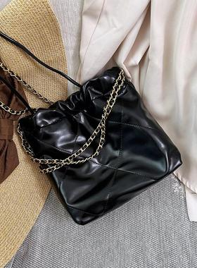 23S新款小香风22bag mini迷你垃圾袋菱格珍珠链条水桶包斜挎女包