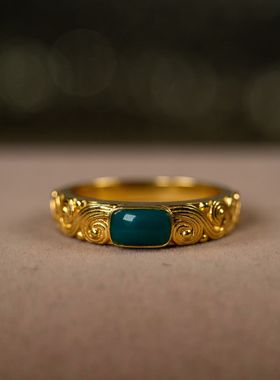 【御松莲心】“祥云”戒指原矿绿松石18k镶嵌男女同款多样性发货