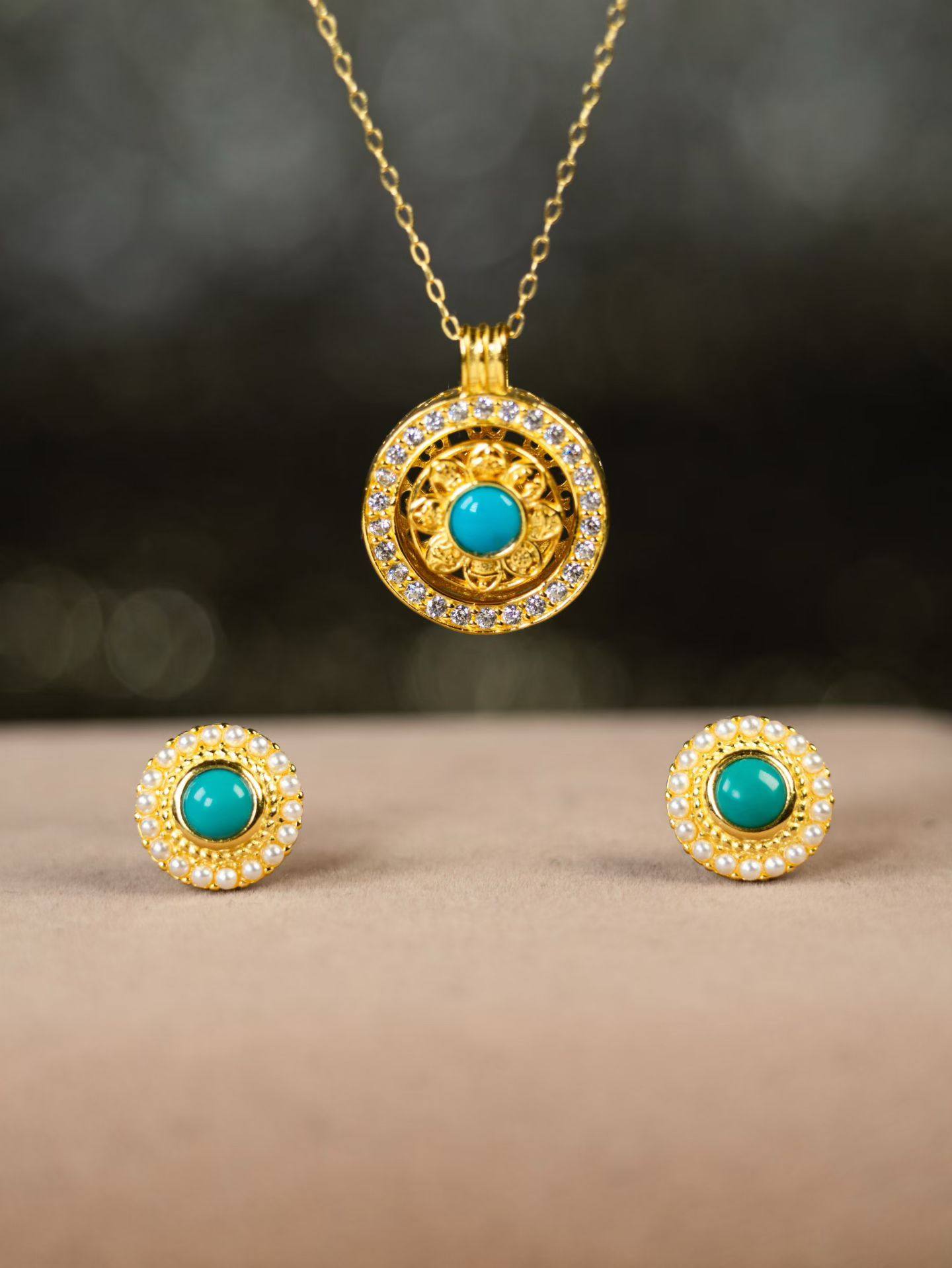 【御松莲心】“八宝罗盘”套装吊坠耳钉湖北原矿绿松石多样性发货,饰品/流行首饰/时尚饰品新,颈饰,淘宝优惠券,粉丝福利购,淘宝优惠卷