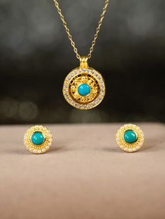 【御松莲心】“八宝罗盘”套装吊坠耳钉湖北原矿绿松石多样性发货