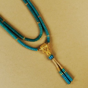 御松莲心 收藏级直切108佛珠项链原矿绿松石搭配18k金精致时尚