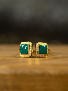 【御松莲心】“心心相印”女戒指丫角山原矿绿松石18k金多样性发