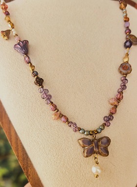 原创手作新中式项链复古风蝴蝶项链女百搭小众设计感