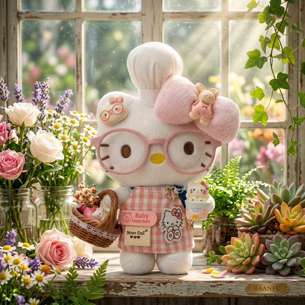 日本BAANFU粉色拎篮子厨师kitty公仔包挂件10CM小玩偶钥匙扣礼物