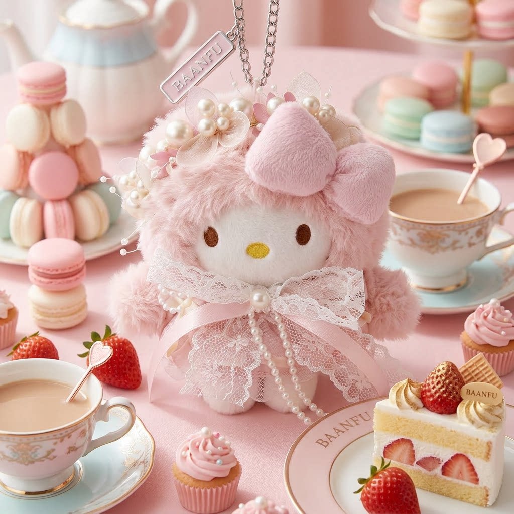 日本BAANFU粉纱裙Kitty凯蒂猫包挂件毛茸茸公仔小玩偶挂饰礼物女