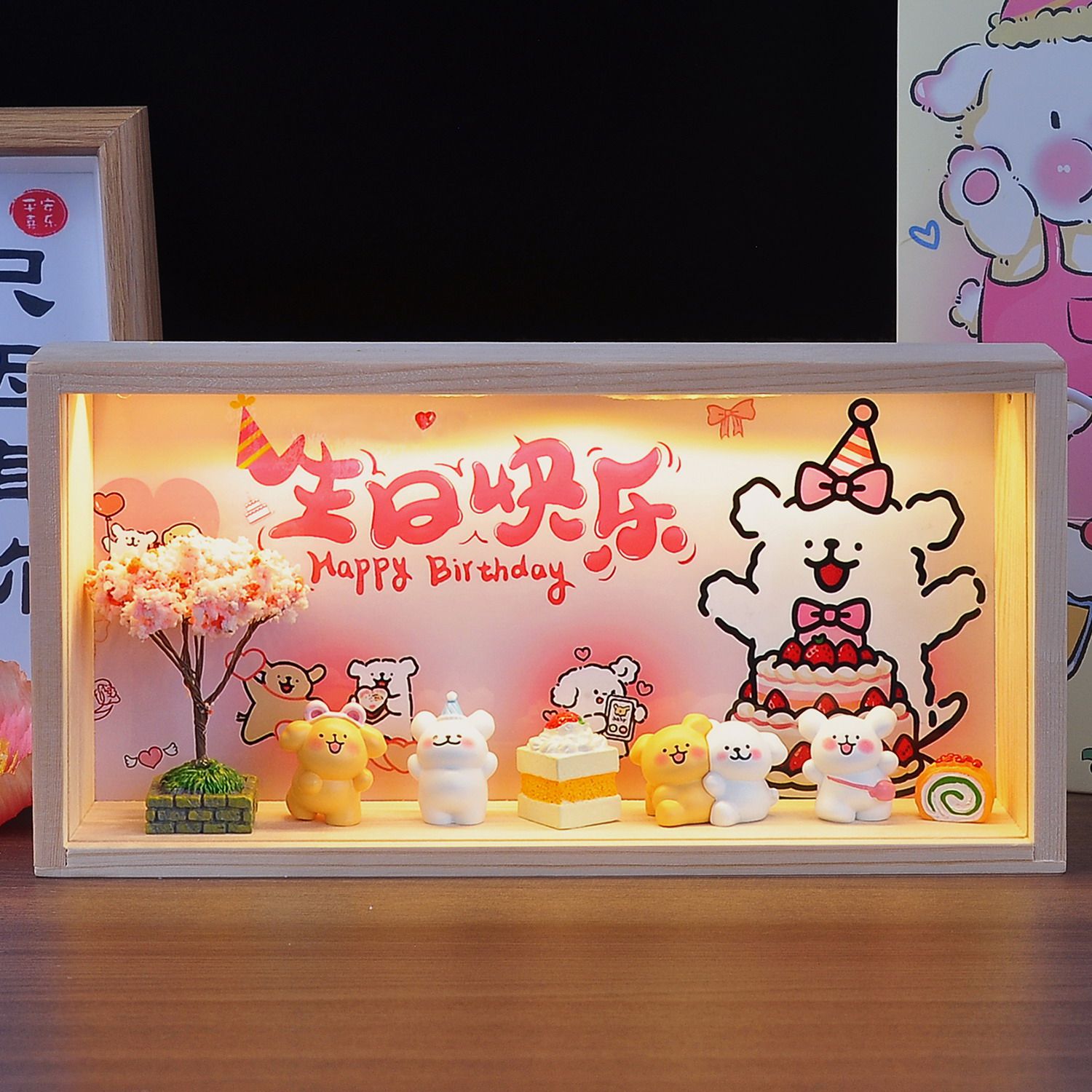 线条小狗小夜灯摆件手办送闺蜜男女朋友孩子生日礼物六一儿童节