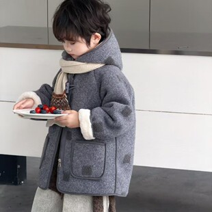 男童加绒毛呢外套秋冬2026新款洋气中长款儿童加厚呢大衣宝宝冬装