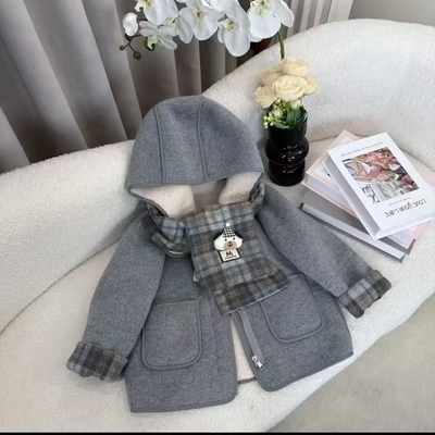 儿童加绒毛呢外套冬装2025新款