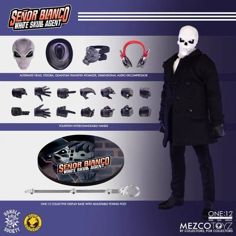 代购【顺丰现货】MEZCO白骷髅特工Blanco先生 金标1/12可动人偶