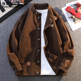 保罗潮款百搭款牛仔外套2025纯色长袖外套秋季宽松牛仔上衣外套