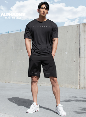 Alpharmy速干衣男短袖宽松大码运动服健身训练超轻跑步透气上衣白